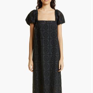 Black Ganni Broderie Anglaise Midi Dress